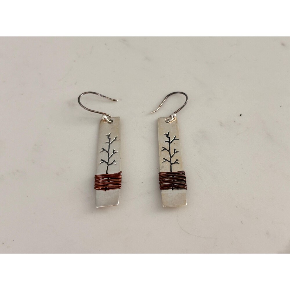 Vintage Sterling Silver Pierced Earrings Mexico 925 - Wrapped Copper Wire